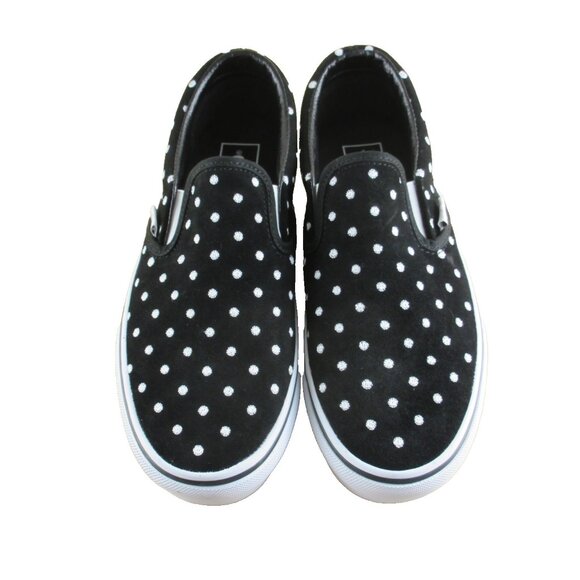 Vans Women's Classic Slip On Platform Suede Polka Dot Shoes Black White Sizes - Picture 3 of 7
